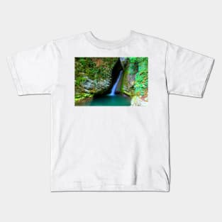 Scene from Sibillini Mountains with Cascata del Pellegrino waterfall, basin, rocks Kids T-Shirt